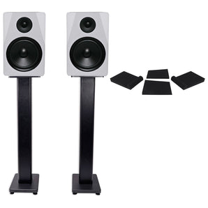 Pair Rockville APM8W 8" 2-Way 500 Watt Powered USB Studio Monitors+Stands+Pads