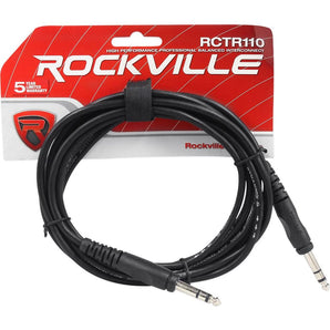 Rockville RCTR110B 10' 1/4'' TRS to 1/4'' TRS Cable, Black, 100% Copper