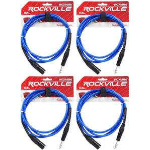 4 Rockville RCXMB6-BL Blue 6' Male REAN XLR to 1/4'' TRS Balanced Cables