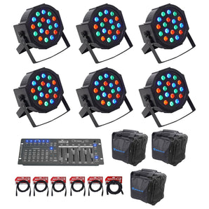 6 Rockville RockPAR50 LED RGB DMX PAR Can Wash Lights+Controller+Cables and Bags