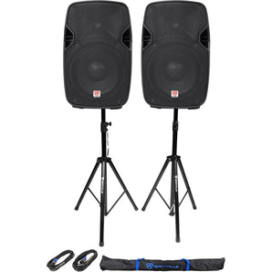 2) Rockville SPGN104 10" Passive 800W ABS Plastic PA Speakers+Stands+Cables+Bags