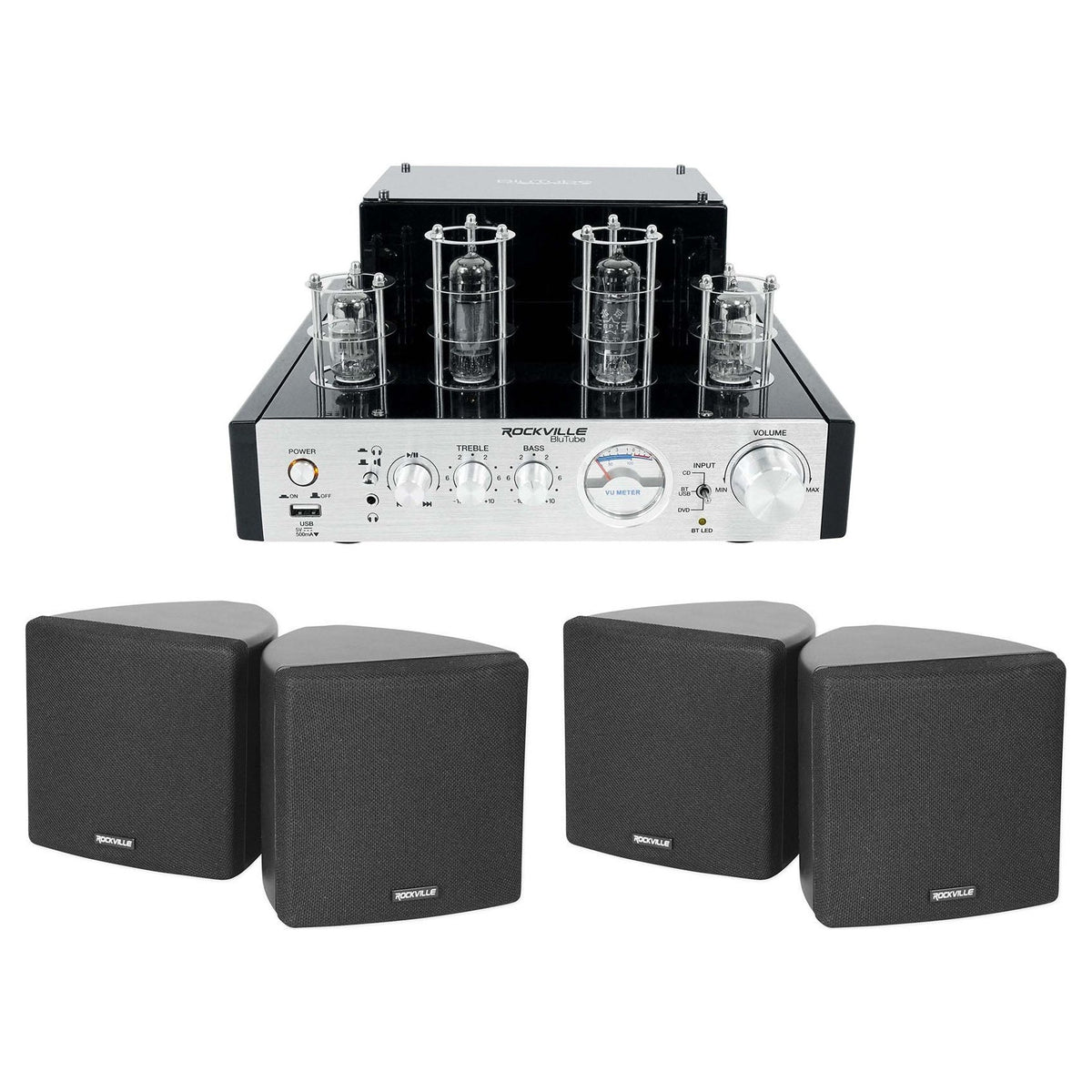 BluTube Tube Amplifier + (4) 3.5" Black Wall Speakers