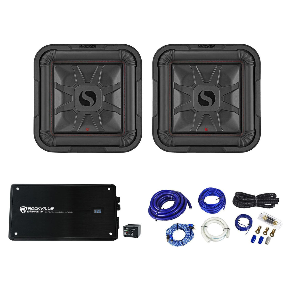 2 KICKER 46L7T124 12" 1200w L7T Subwoofers Solo-Baric Sub+Mono Amplifier+Amp Kit