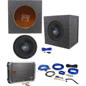 Rockville K5 W10K5S4 10" 1200 Watt Subwoofer+Sealed Sub Box+Amplifier+Amp Kit