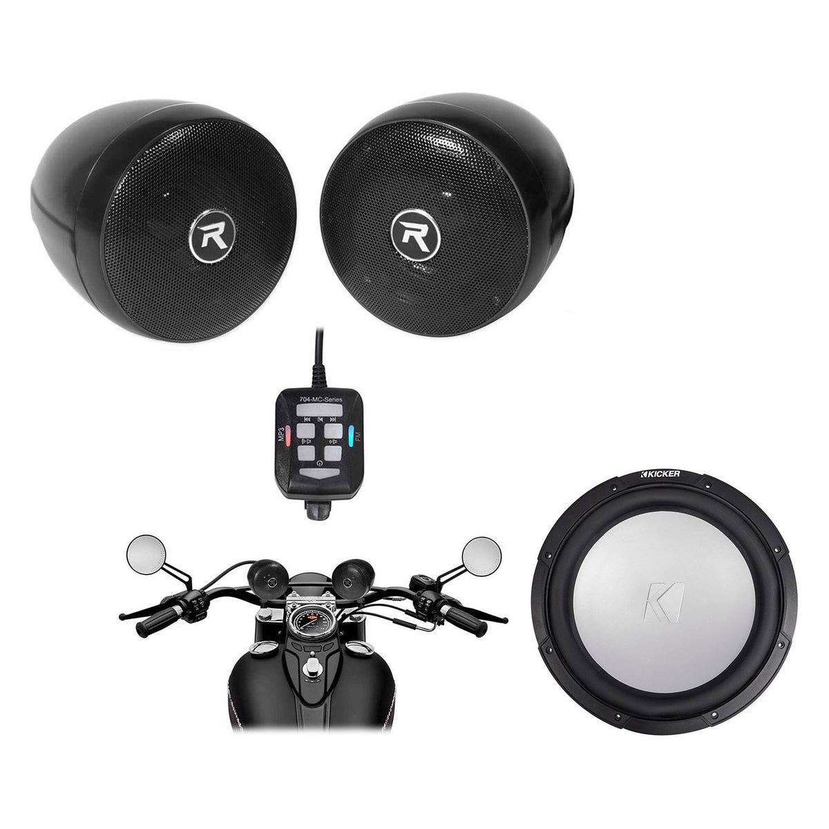45KMF124 Marine Subwoofer with RockNRide Handlebar Bluetooth Speakers