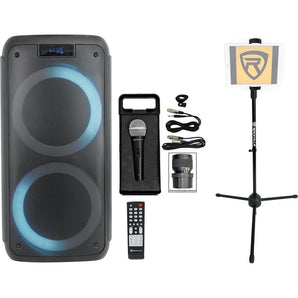 Rockville ROCK PARTY Dual 8" Karaoke Machine System w/LEDS's+Mic+Tablet Stand