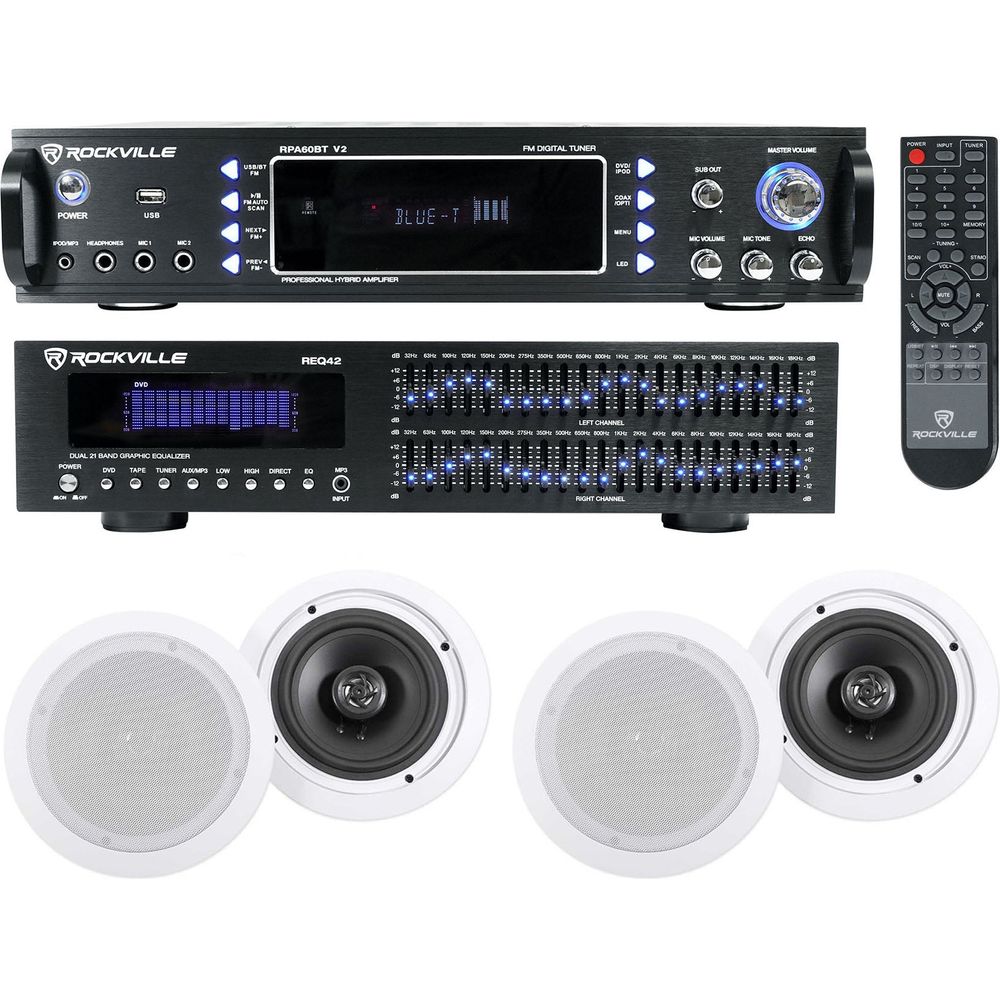 Home Theater Bluetooth Receiver+Equalizer EQ+(4) 6.5" Ceiling Speakers