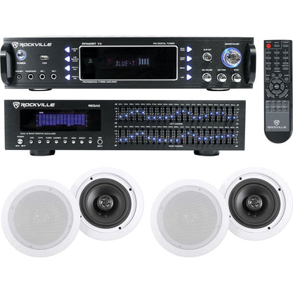 Home Theater Bluetooth Receiver+Equalizer EQ+(4) 6.5" Ceiling Speakers