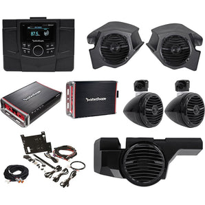 Rockford Fosgate Polaris RZR-STAGE4 Receiver+4) Speakers+2) Amps+Sub+Install Kit