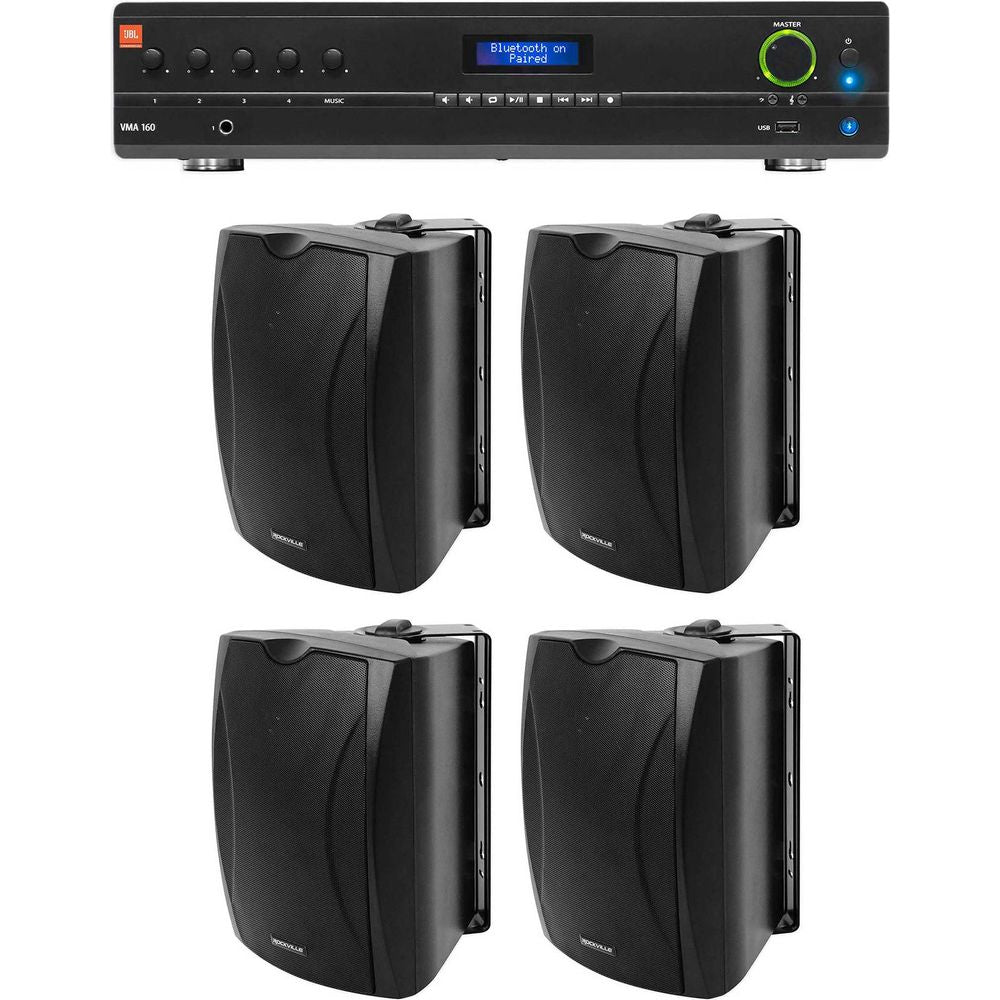 VMA160 Amplifier + 4 6.5" Black Indoor/Outdoor Speakers