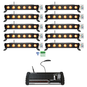 (10) Rockville BEST STRIP 60 Battery Light Bars+384 Ch. Wireless DMX Controller