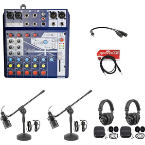 2) Person Podcasting Podcast Bundle w/Soundcraft Mixer+Headphones+Pro Mic+Stand