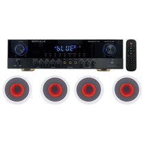 Rockville SINGMIX 5 Bluetooth Home Receiver Amp+(4) 6.5" LED Ceiling Speakers