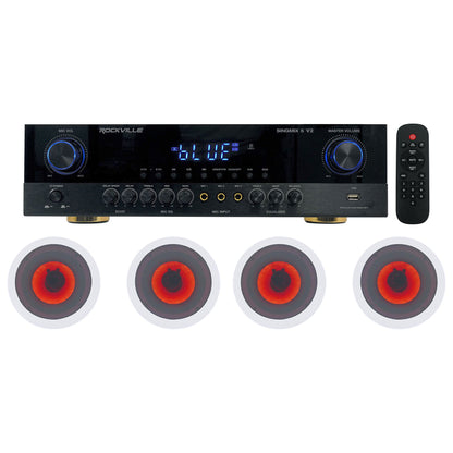 Rockville SINGMIX 5 Bluetooth Home Receiver Amp+(4) 6.5" LED Ceiling Speakers