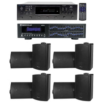 6-Zone Receiver with (4) Pairs of Black 5.25" Indoor/Outdoor Speakers, Commercial Package