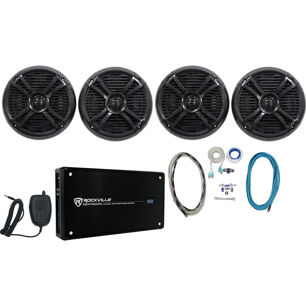 RMSTS80B Black 8" Marine Speakers 4-Pack + KRYPTON MF4 Amplifier Bundle