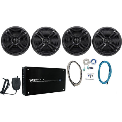 RMSTS80B Black 8" Marine Speakers 4-Pack + KRYPTON MF4 Amplifier Bundle