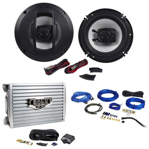 (2) Boss 6.5" 3-Way Car Stereo Speakers+2-Channel Amplifier+Amp Wire Install Kit