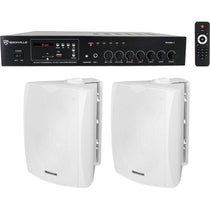 Commercial Amplifier + (2) White 6.5" Indoor/Outdoor Wall Speakers