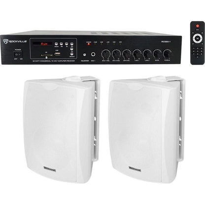 Commercial Amplifier + (2) White 6.5" Indoor/Outdoor Wall Speakers
