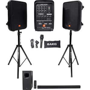 JBL EON208P Portable PA System w/8" Speakers+Mixer w/Bluetooth+Stands+Soundbar