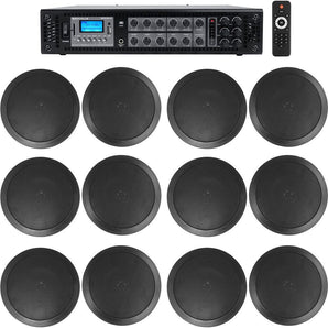 6-Zone Home Audio System+12) Black Ceiling Speakers Bedroom/Living Room/Bathroom