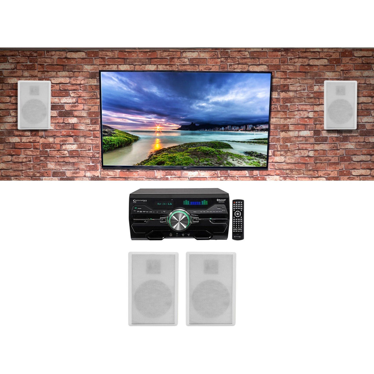 Technical Pro DV4000 4000W Home Theater DVD Receiver w/(4) 5.25" White Speakers