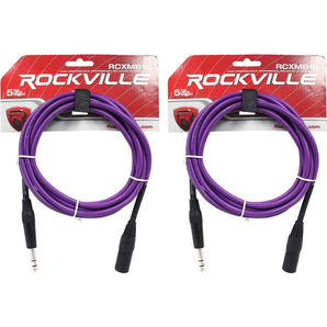 2 Rockville RCXMB10-P Purple 10' Male REAN XLR to 1/4'' TRS Balanced Cables