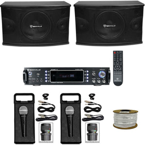 Pair Rockville KPS10 10" 1200w Karaoke/Pro Speakers+Bluetooth Amplifier+(2) Mics