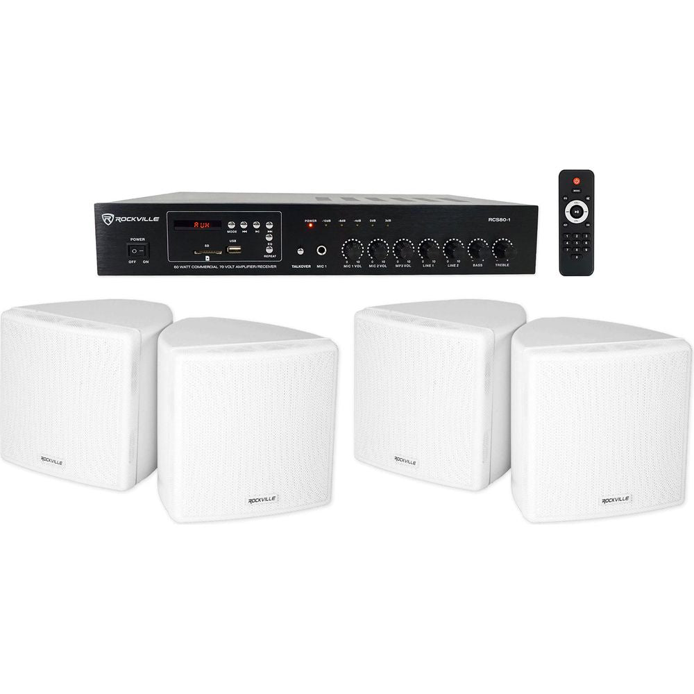 RCS80-1 60W Amp 2-Pack + Cube 3.5" White Speakers Bundle