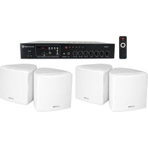 RCS80-1 60W Amp 2-Pack + Cube 3.5" White Speakers Bundle