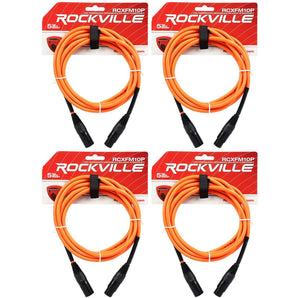 4 Rockville RCXFM10P-O Orange 10' Female to Male REAN XLR Mic Cables 100% Copper