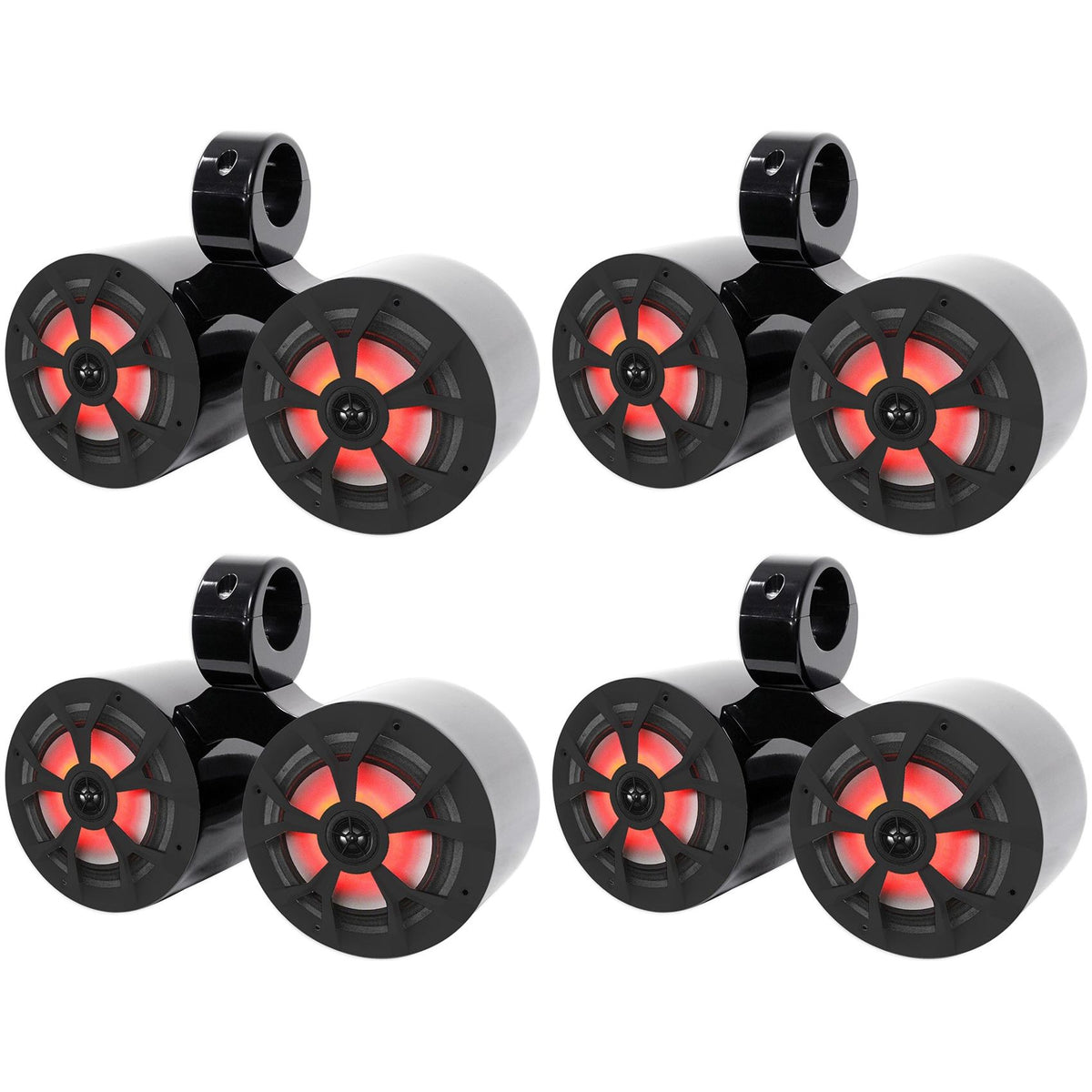 (4) RKL65MBW Dual 6.5" Marine Wakeboard LED Speakers+(2) Color Grilles