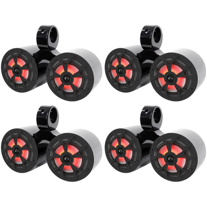 (4) RKL65MBW Dual 6.5" Marine Wakeboard LED Speakers+(2) Color Grilles