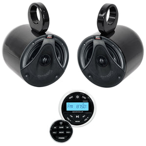(2) MTX 6.5" 150w Black Marine Boat Wakeboard Tower Speakers+Bluetooth Receiver