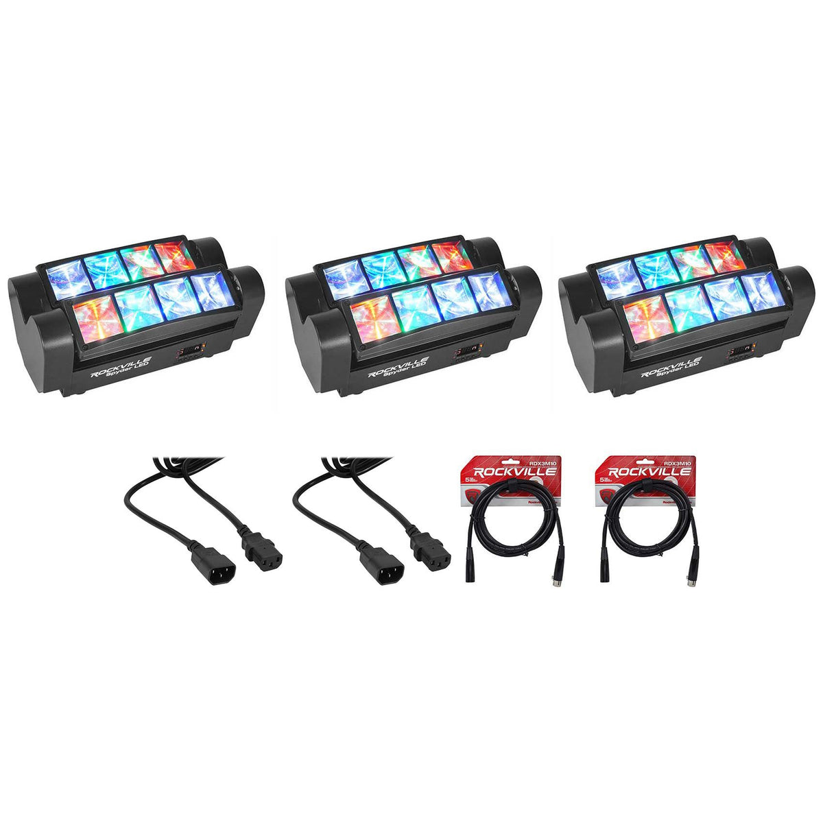 (3) Spyder LED (8) Beam Moving Head Motorized DMX DJ/Party/Club Lights