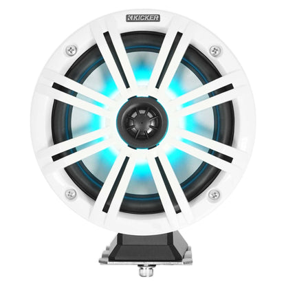 2 KICKER KMFC65 6.5" 195w White Marine LED Speakers+Surface Mount Pods 46KMFC65W