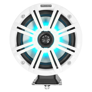 2) KICKER KMFC65 6.5" 195w White Marine LED Surface Mount Speakers+Amp+Wire Kit
