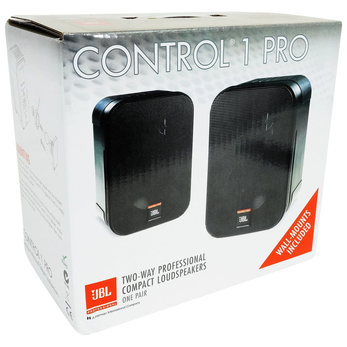 Pair JBL C1PRO Control 1 PRO Black 5.25" Wall Mount Home/Commercial Speakers