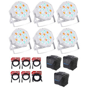 (6) Rockville RockPAR50 White DMX LED RGB PAR Wash Lights+(6) Cables+Carry Bags