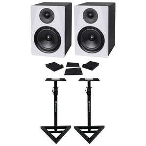 Pair of Rockville DPM6W Dual Powered 6.5" 420 Watt Active Studio Monitors+Stands and Pads