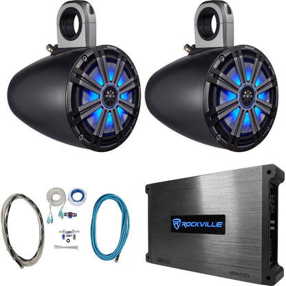 KM8 8" 600W Wakeboard Tower Speakers, Black Enclosures & Amplifier