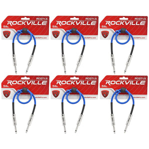 6 Rockville RCGT1.5BL 1.5'  1/4" TS to 1/4'' TS Guitar/Instrument Cable