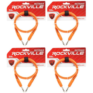 4 Rockville RCTR103O Orange 3' 1/4'' TRS to 1/4'' TRS Cable 100% Copper