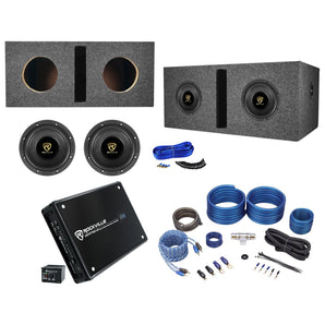 2) Rockville W65K9D4 6.5" 1000w Car Subwoofers+Vented Box+Mono Amplifier+Amp Kit