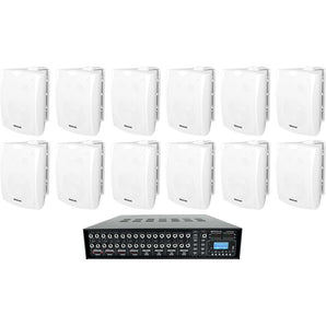 (12) 6.5" White Wall Speakers+4-Zone Matrix Amplifier Amp 4 Restaurant/Cafe/Bar