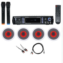 Bluetooth Karaoke Amplifier Receiver+(4) 6.5" LED Ceiling Speakers+Mics