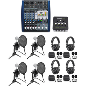 Presonus AR8 Podcast Podcasting Studio Bundle w/ 4) Mics+Headphones+Desk Stands