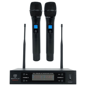 Rockville RWM65U Dual UHF 15 Channel Metal Handheld Wireless Microphone System