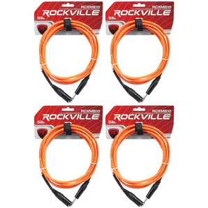 4 Rockville RCXMB10-O Orange 10' Male REAN XLR to 1/4'' TRS Balanced Cables